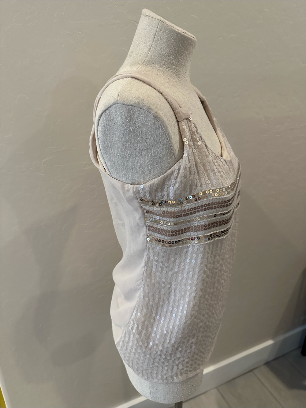 White House Black Market Cream Sequin-Embellished Scoop Neck Tank - Picture 2 of 4
